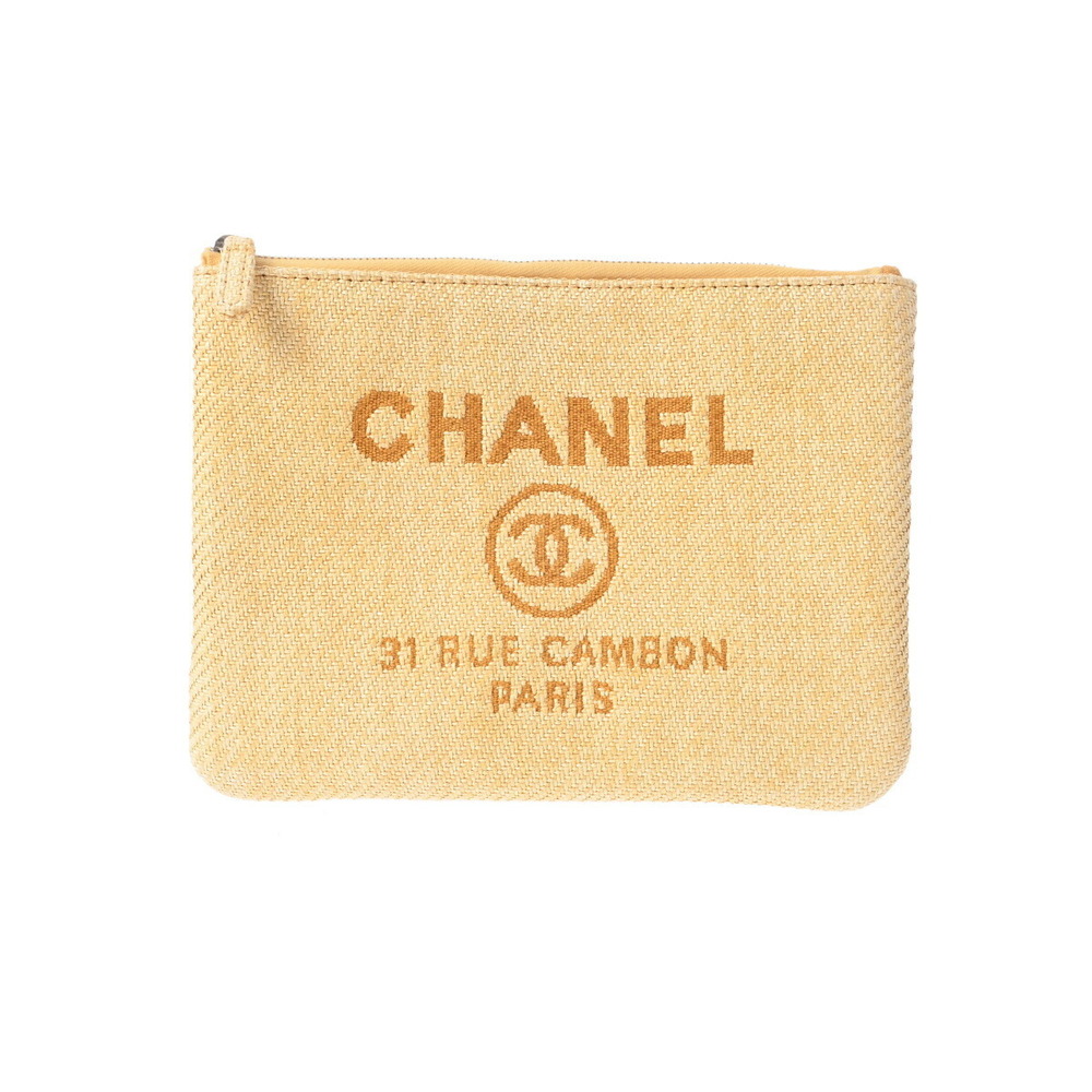 CHANEL Deauville Yellow Straw Clutch Bag